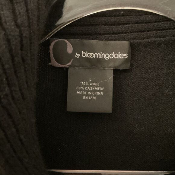 Bloomingdale’s Sweater Women's L Black Cardigan Long Ruffled Wool Cashmere Blend - Picture 13 of 14